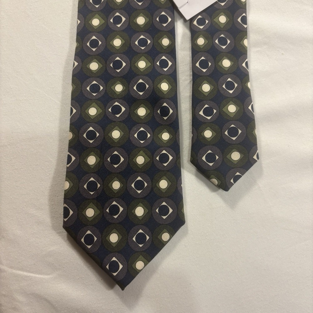 Murano Collezione‎ Tie Italy Silk Retro Geometric Print Green Navy NWT